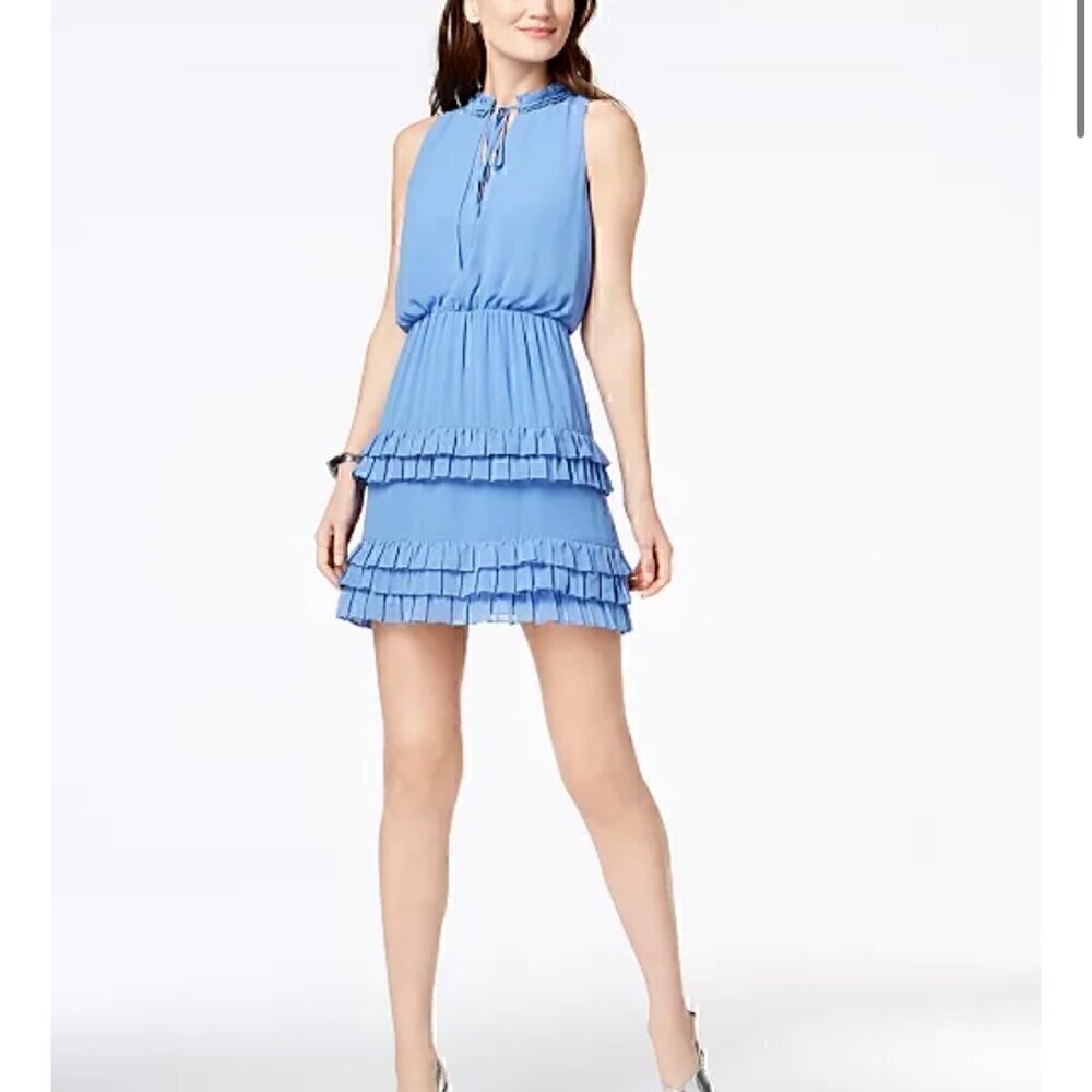 NWOT Laundry by Shelli Segal Women Ruffle Elastic Waist Blue Dress - Size 6